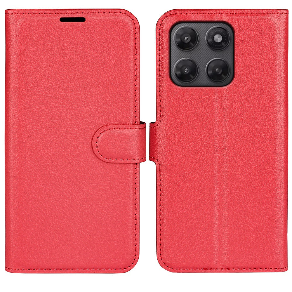 Wallet Case for Motorola Moto G37 / G47 – PU Leather Flip Cover with Card Holder & Stand [Red]