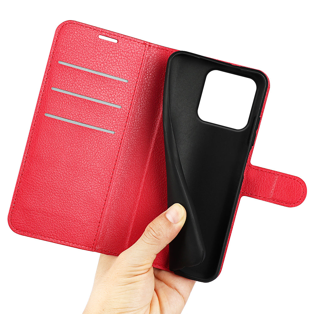 Wallet Case for Motorola Moto G37 / G47 – PU Leather Flip Cover with Card Holder & Stand [Red]