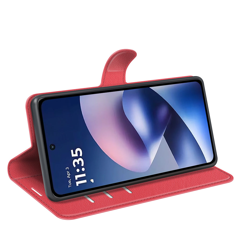 Wallet Case for Motorola Moto G37 / G47 – PU Leather Flip Cover with Card Holder & Stand [Red]