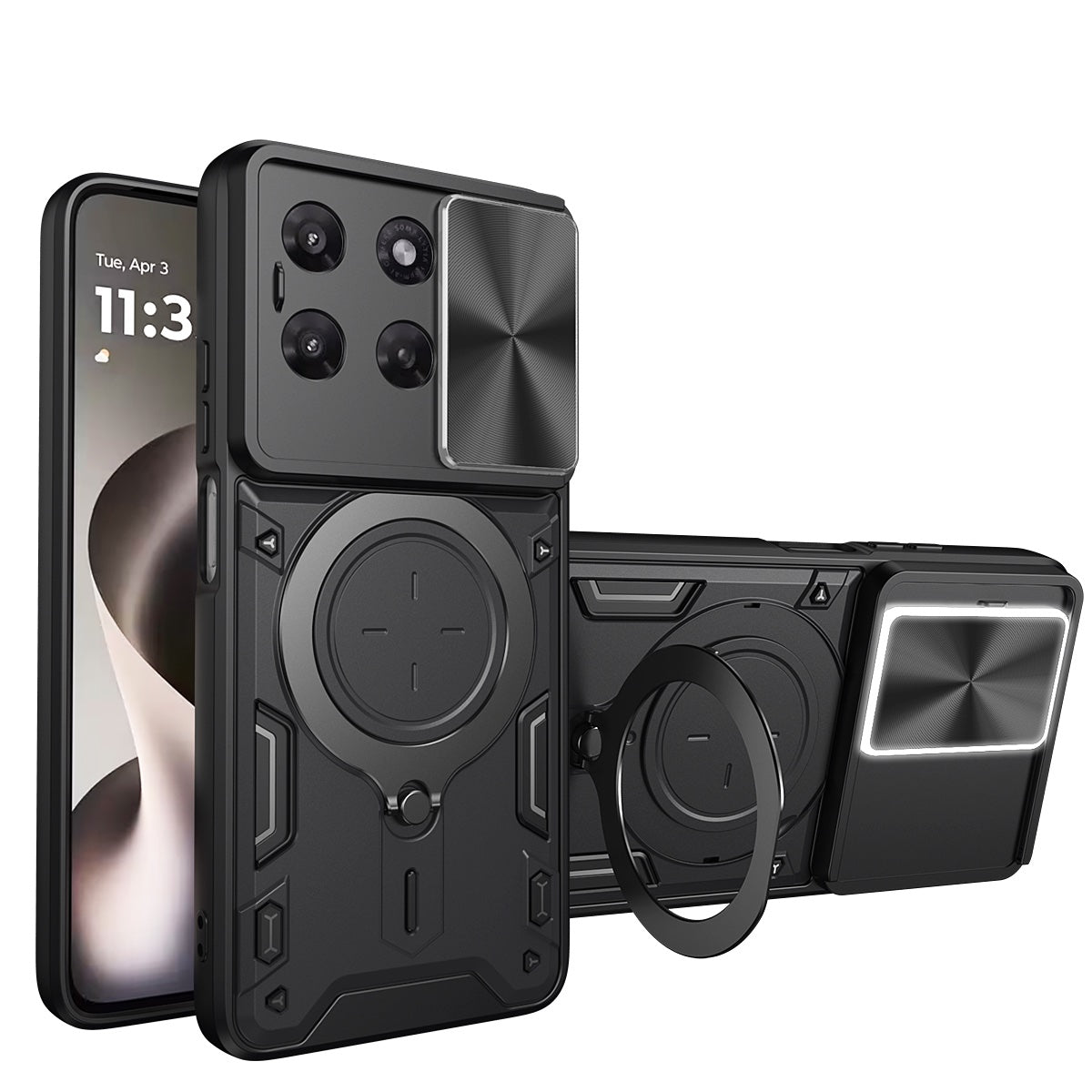 Motorola Moto G37 / G47 Ring Kickstand Case w/ Camera Cover [Black]