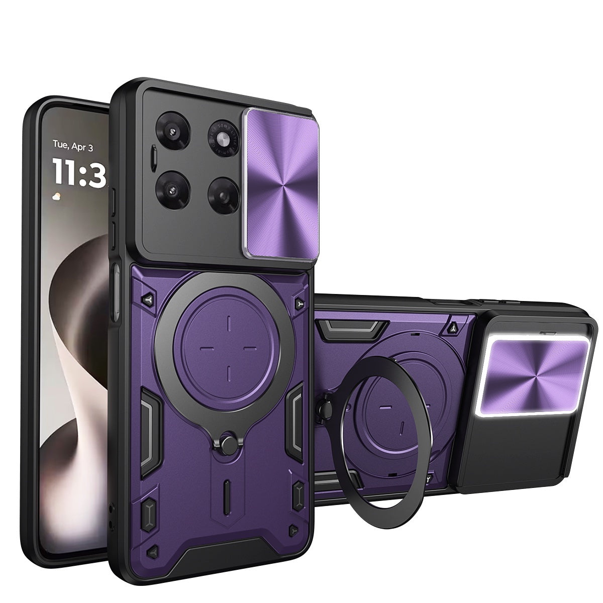 Motorola Moto G37 / G47 Ring Kickstand Case w/ Camera Cover [Purple]