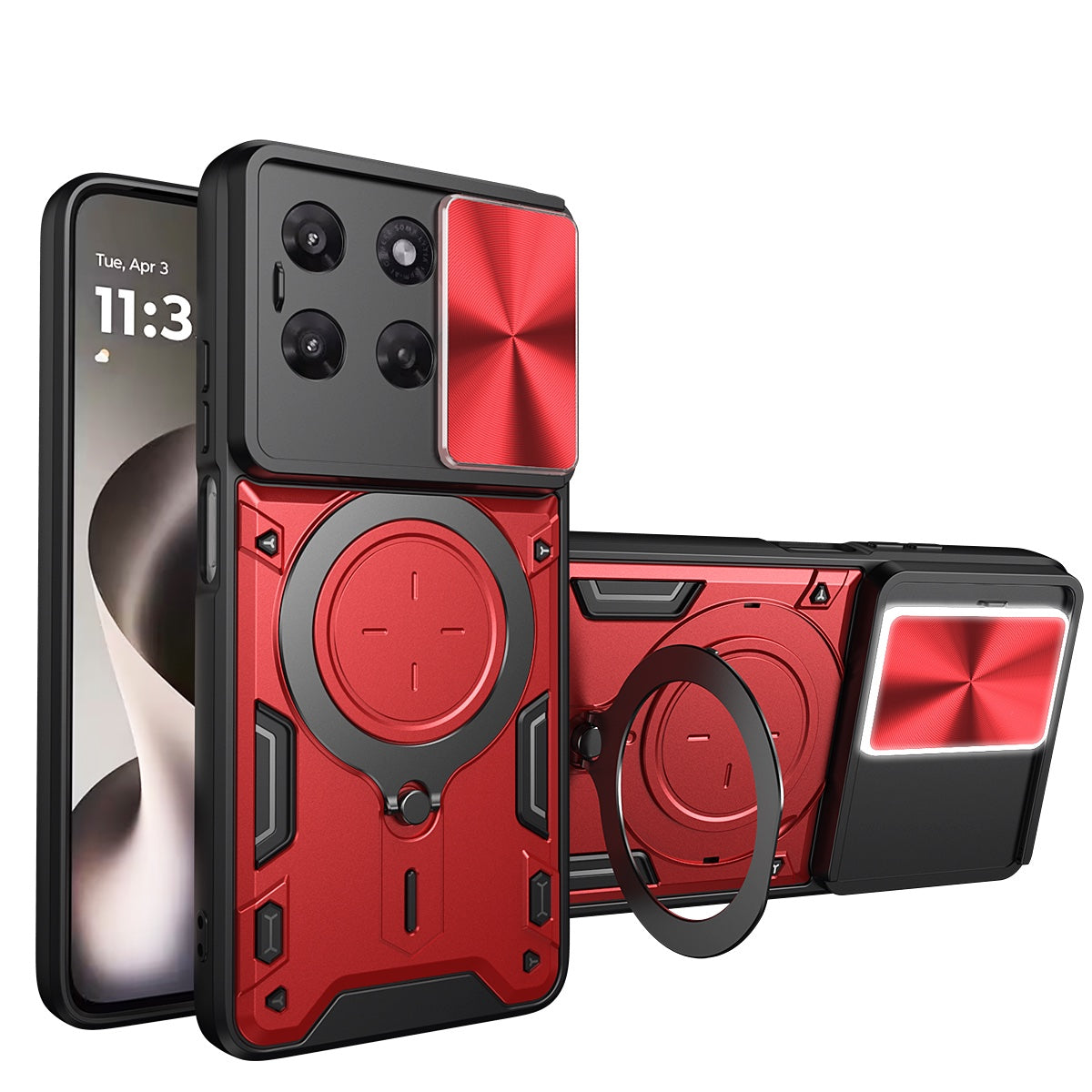 Motorola Moto G37 / G47 Ring Kickstand Case w/ Camera Cover [Red]