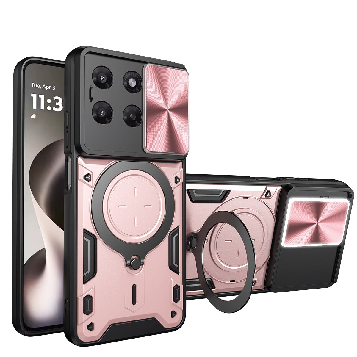 Motorola Moto G37 / G47 Ring Kickstand Case w/ Camera Cover [Rose Gold]