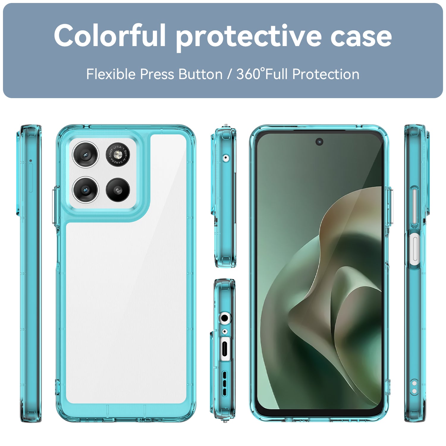 Motorola Moto G37 / G47 Soft TPU Bumper Shockproof Cover Case [Clear Blue]