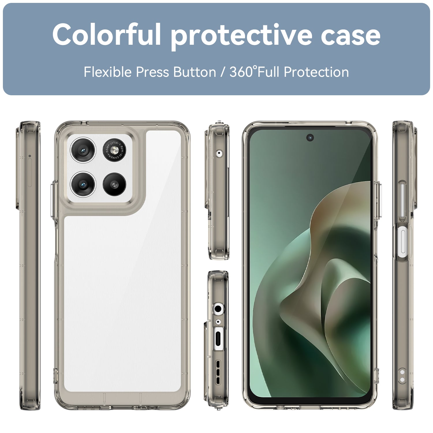 Motorola Moto G37 / G47 Soft TPU Bumper Shockproof Cover Case [Clear Grey]