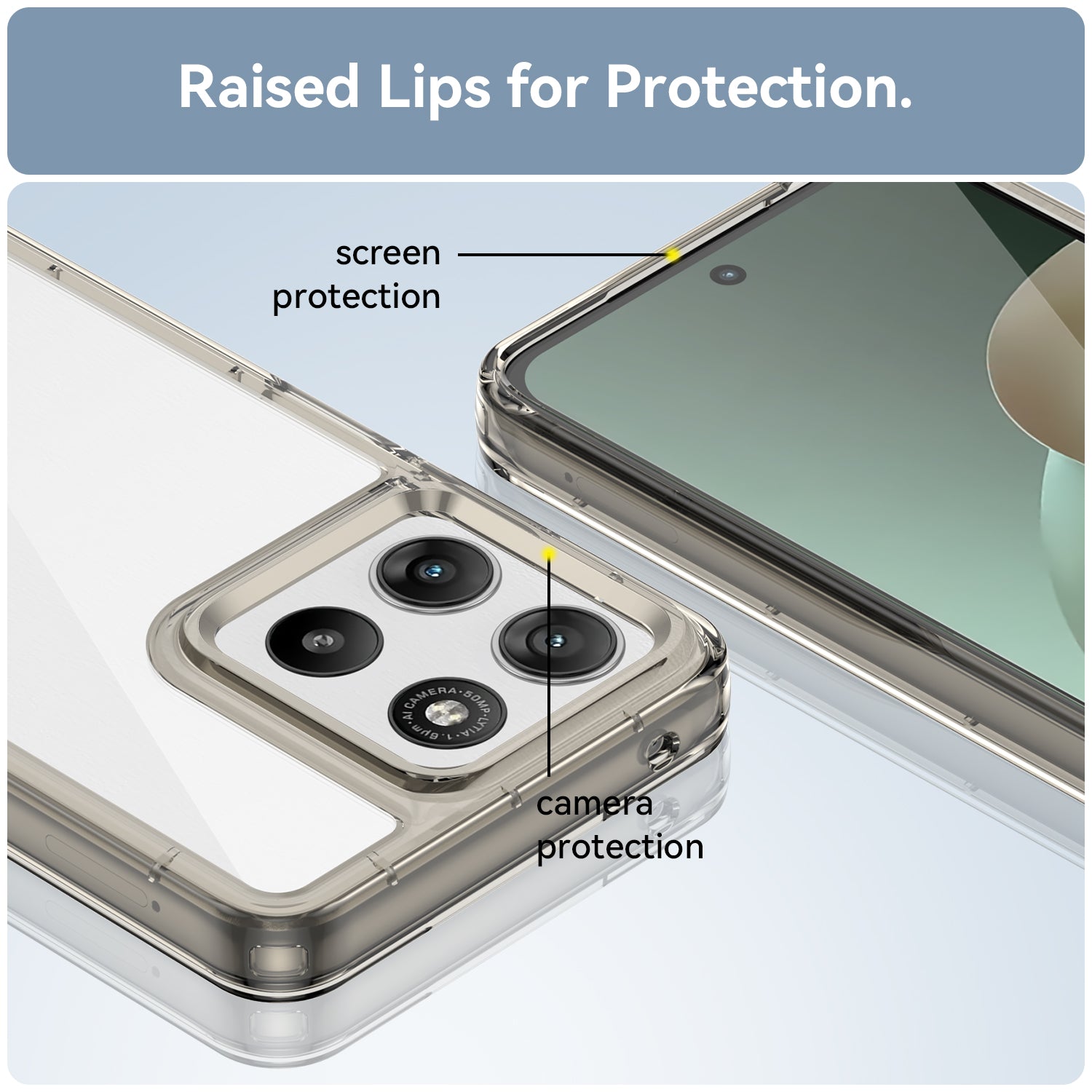 Motorola Moto G37 / G47 Soft TPU Bumper Shockproof Cover Case [Clear Grey]