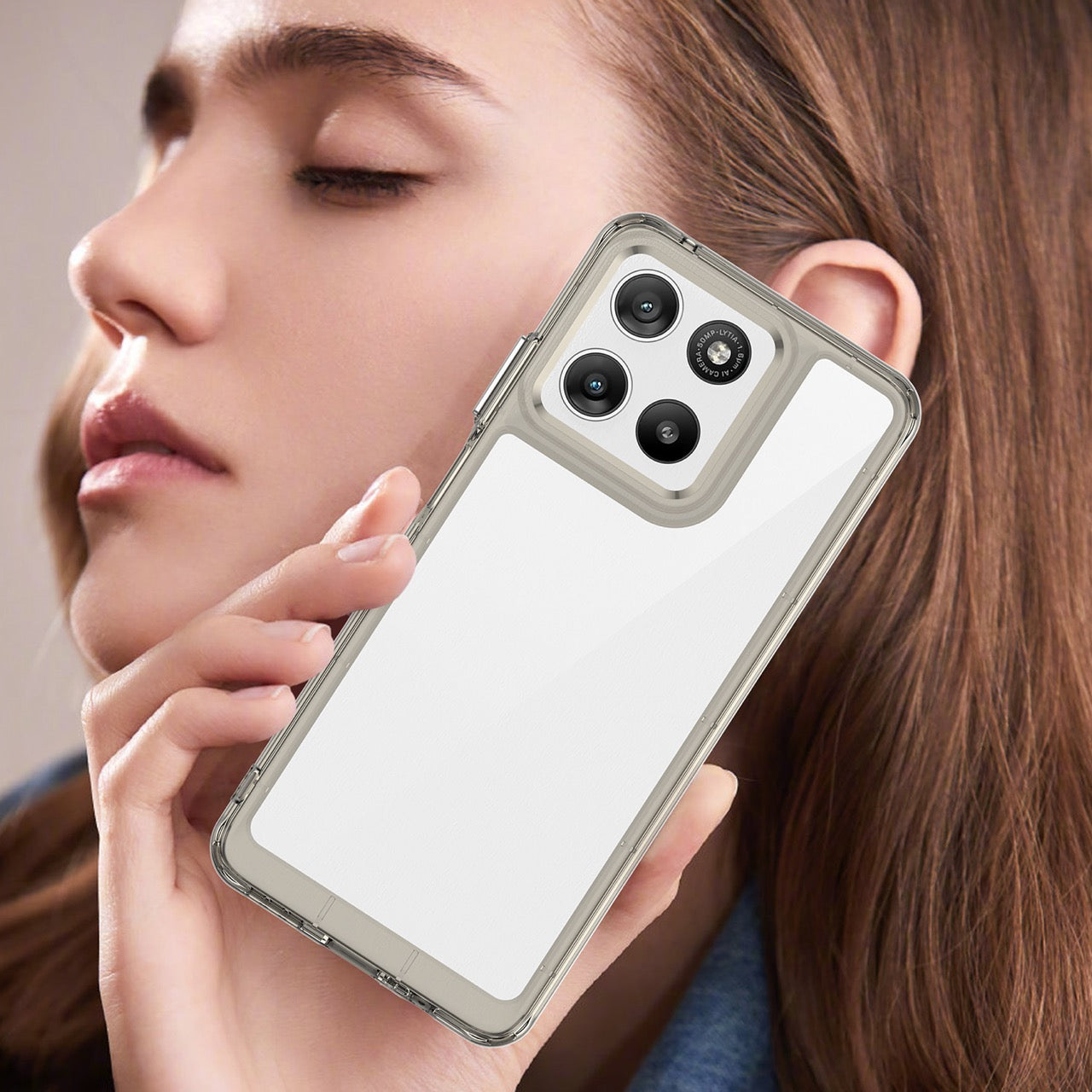 Motorola Moto G37 / G47 Soft TPU Bumper Shockproof Cover Case [Clear Grey]