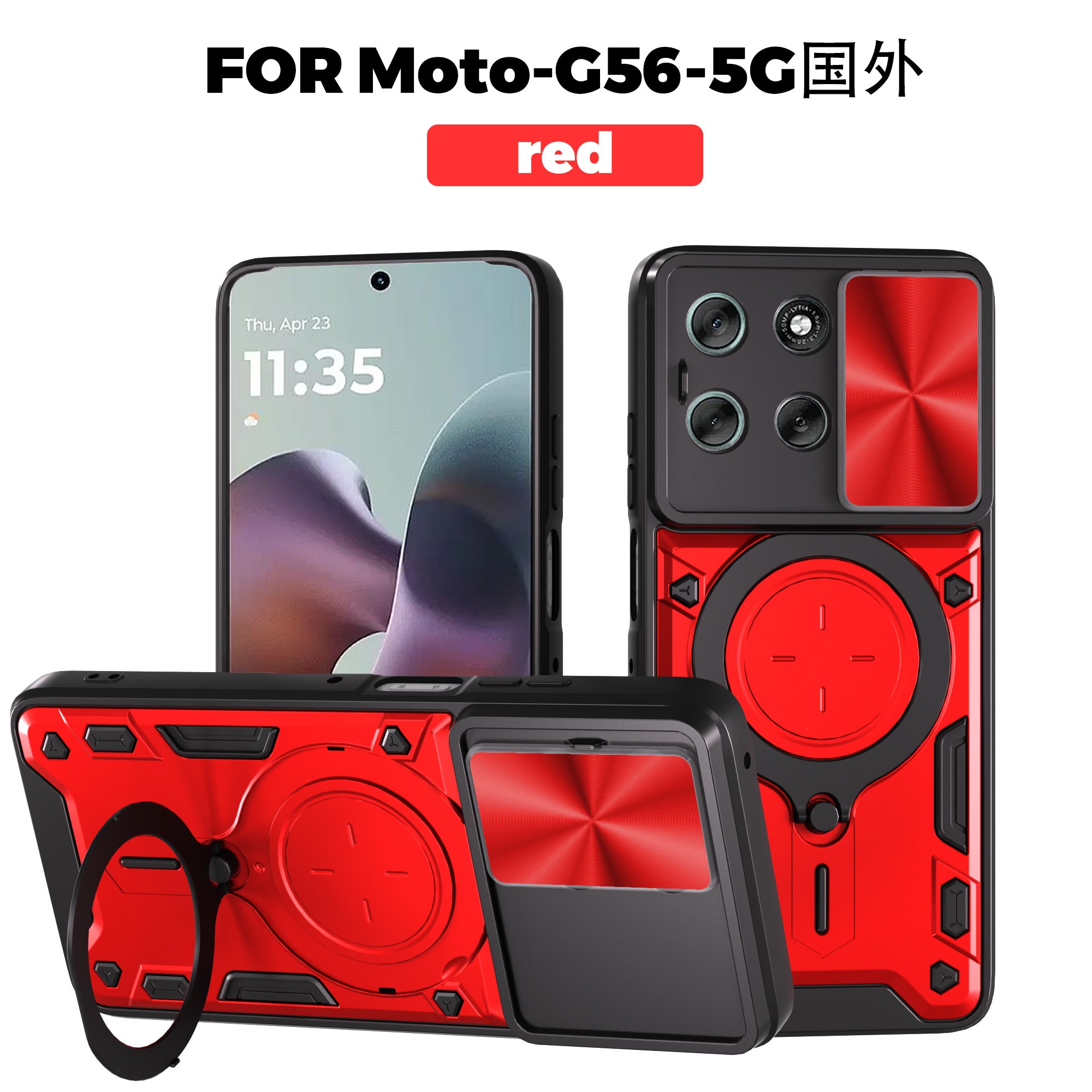 Motorola Moto G86 5G Ring Kickstand Case w/ Camera Cover [Red]