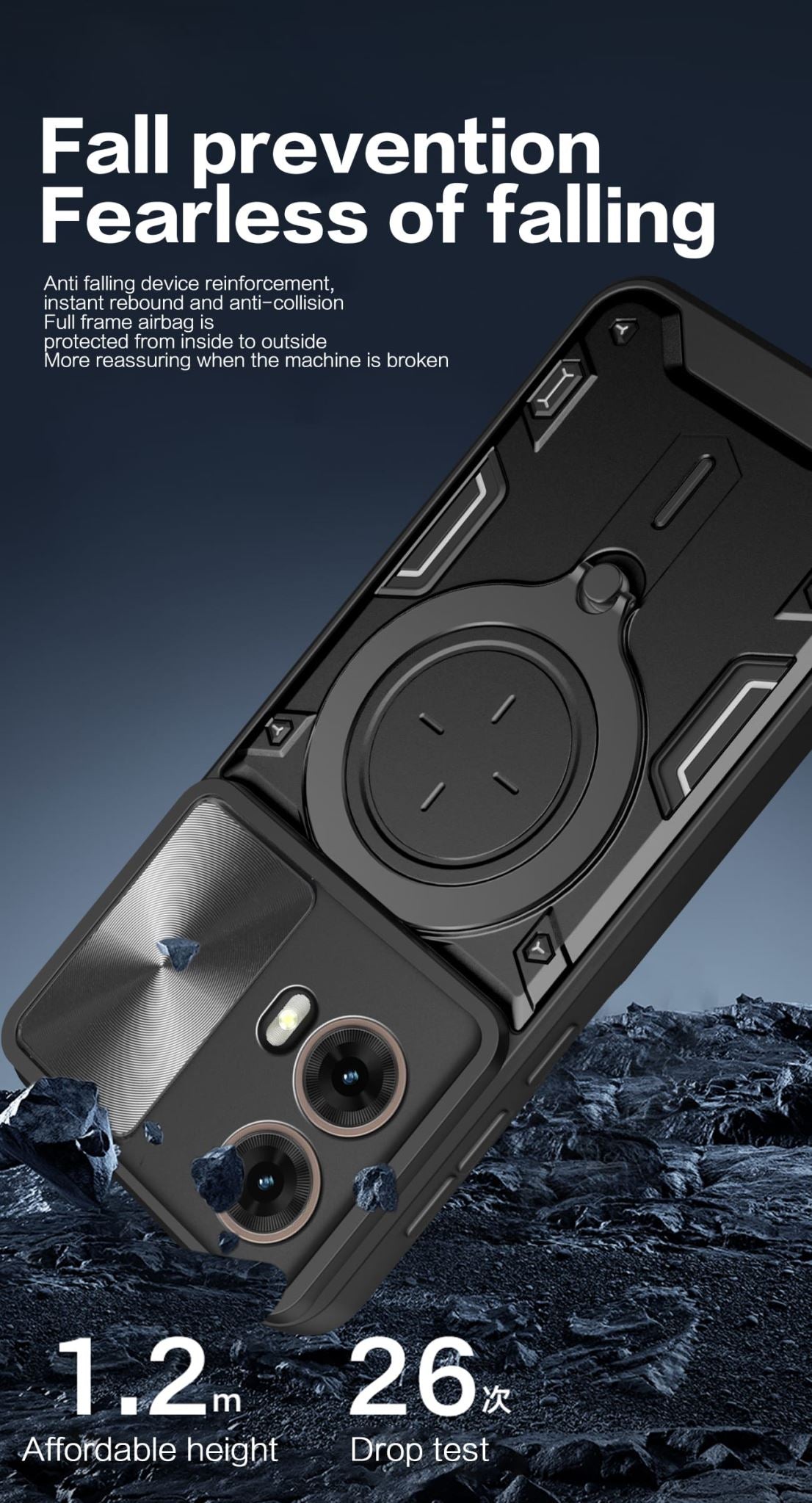 Motorola Moto G85 Ring Kickstand Case w/ Camera Cover [Black]