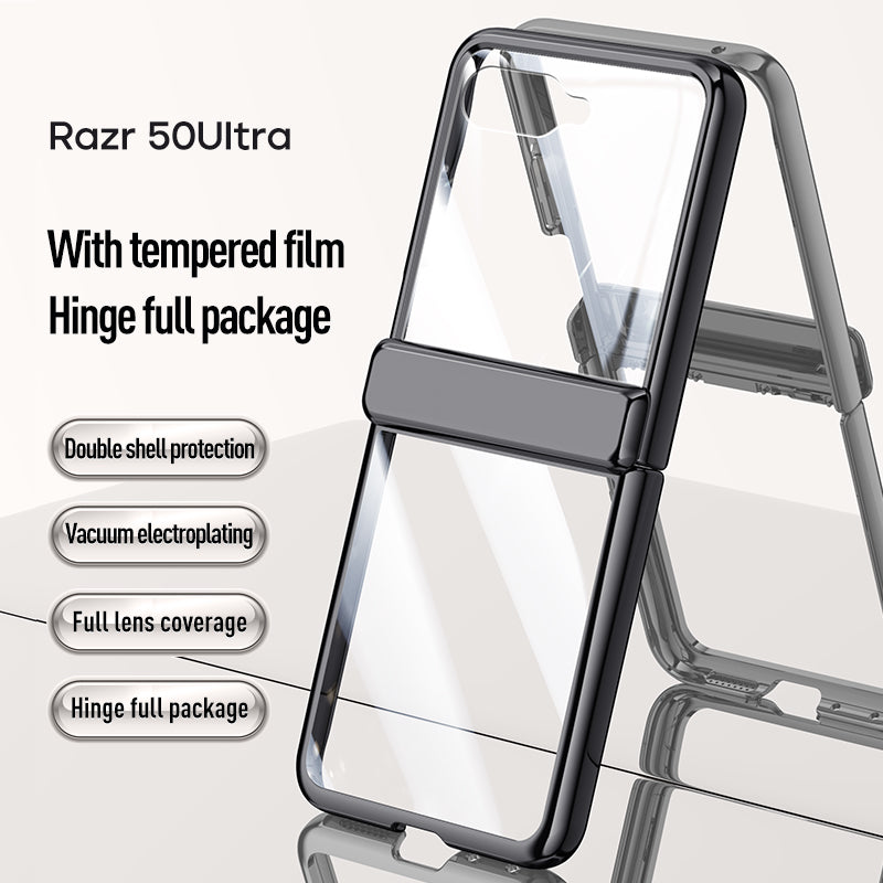 Icebreaker Clear Electroplated Hinge Case for Motorola Razr 50 Ultra with Tempered Glass [Black]