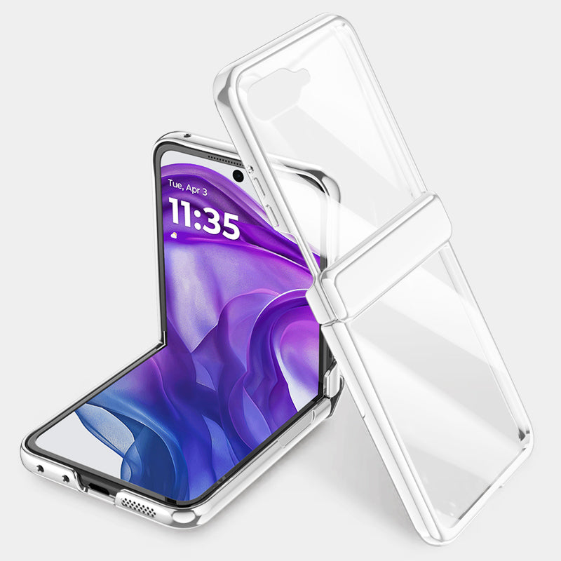 Icebreaker Clear Electroplated Hinge Case for Motorola Razr 50 Ultra with Tempered Glass [Silver]