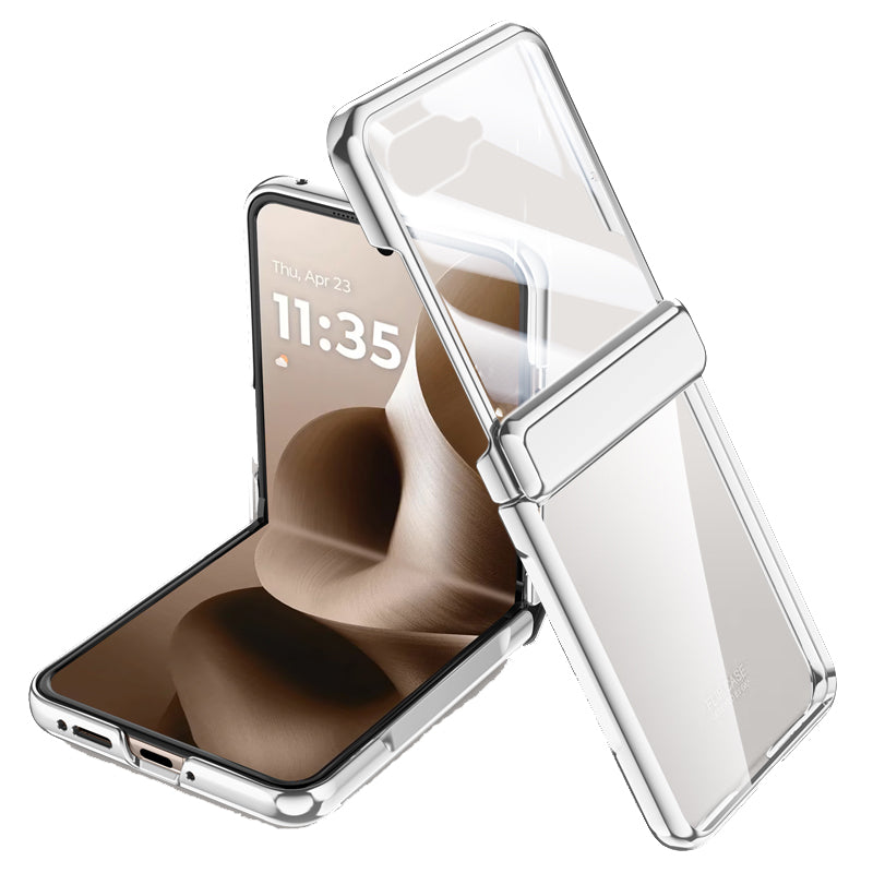 Icebreaker Clear Electroplated Hinge Case for Motorola Razr 50 / Razr 60 with Tempered Glass [Silver]