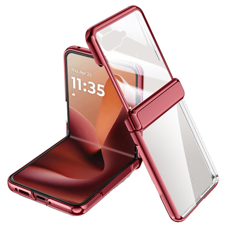Motorola Razr 60 Ultra / 70 Ultra Icebreaker Clear Electroplated Hinge Case with Tempered Glass [Red]
