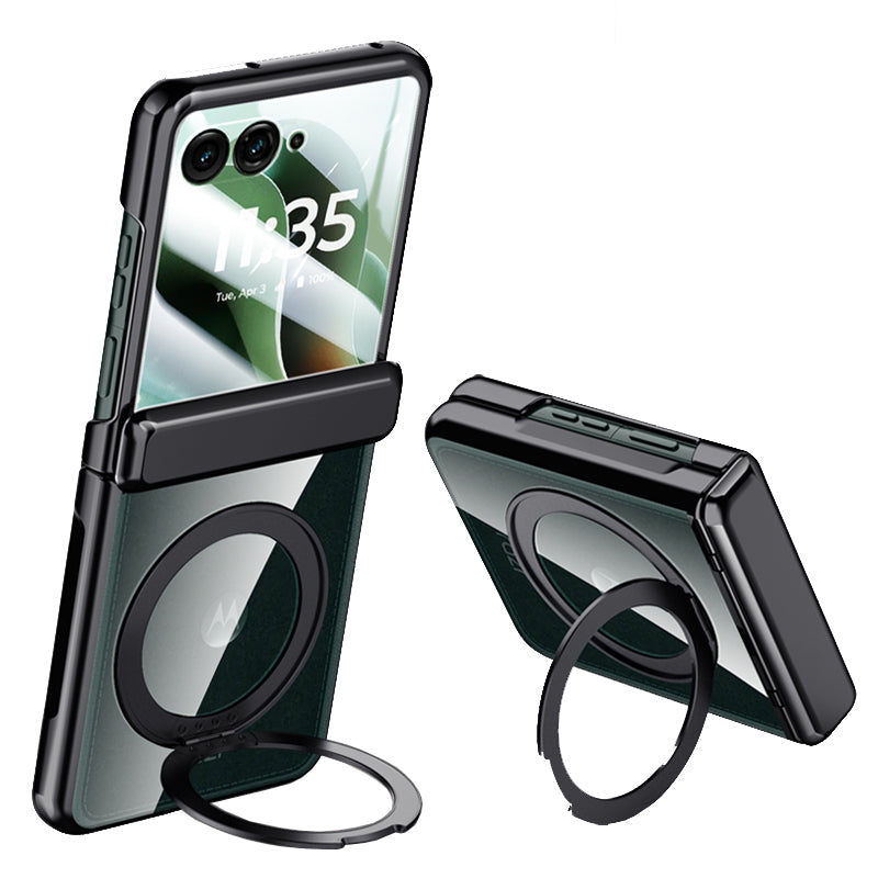 Motorola Razr 60 Ultra / 70 Ultra Clear 360°Rotating Magnetic Stand Case with Tempered Glass [Black]