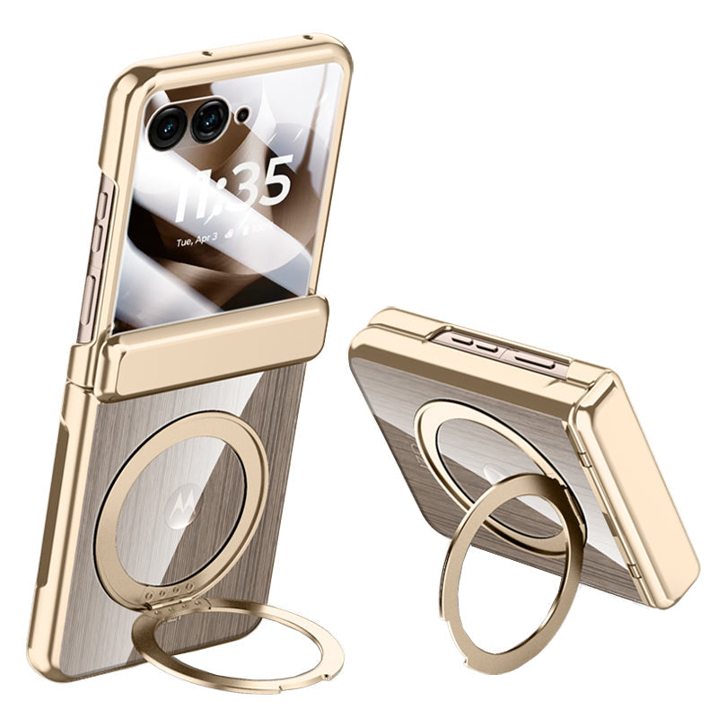 Motorola Razr 60 Ultra / 70 Ultra Clear 360°Rotating Magnetic Stand Case with Tempered Glass[Gold]