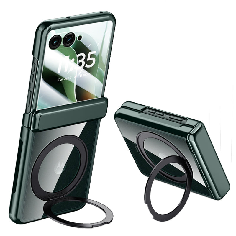 Clear 360°Rotating Magnetic Ring Stand Case for Motorola Razr 60 Ultra with Tempered Glass [Green]