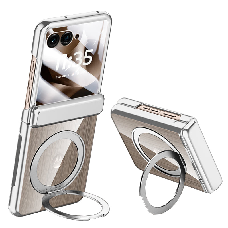 Clear 360°Rotating Magnetic Ring Stand Case for Motorola Razr 60 Ultra with Tempered Glass [Silver]