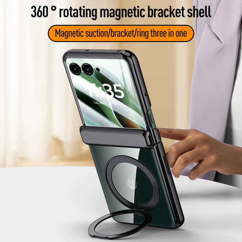 Clear 360°Rotating Magnetic Ring Stand Case for Motorola Razr 60 Ultra with Tempered Glass[Gold]