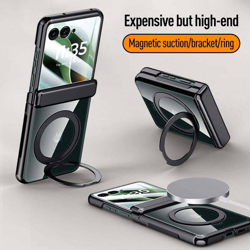 Clear 360°Rotating Magnetic Ring Stand Case for Motorola Razr 60 Ultra with Tempered Glass[Gold]