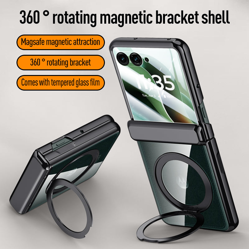 Clear 360°Rotating Magnetic Ring Stand Case for Motorola Razr 60 Ultra with Tempered Glass[Gold]