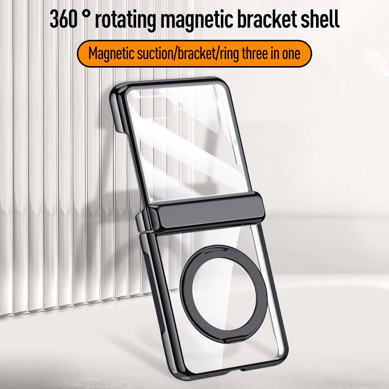 Clear 360°Rotating Magnetic Ring Stand Case for Motorola Razr 60 Ultra with Tempered Glass [Silver]