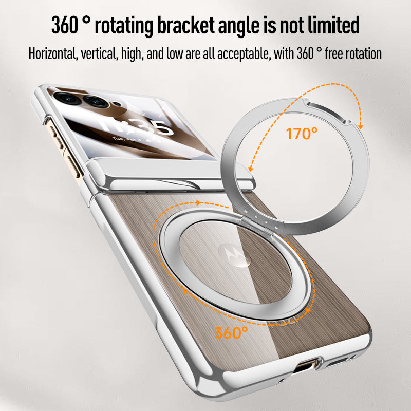 Clear 360°Rotating Magnetic Ring Stand Case for Motorola Razr 60 Ultra with Tempered Glass[Gold]