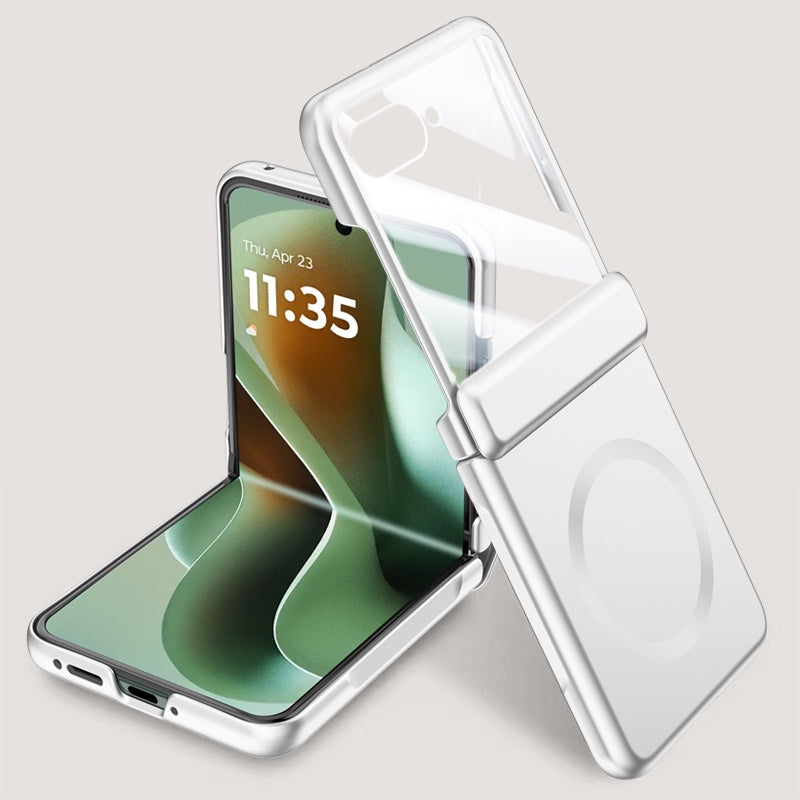Motorola Razr 70 Ultra / 60 Ultra Magnetic Skin-Feel Case - Hinge Shield with Built-in Glass [Silver]