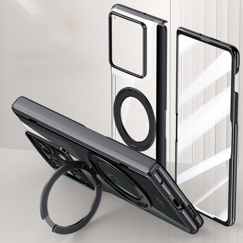 Motorola Razr Fold Clear Magnetic Case - 360° Rotating Ring Stand & Hinge Shield [Black]