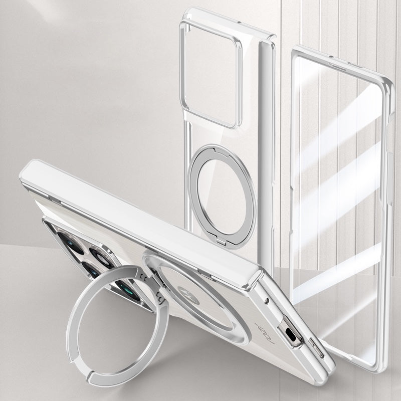 Motorola Razr Fold Clear Magnetic Case - 360° Rotating Ring Stand & Hinge Shield [Silver]