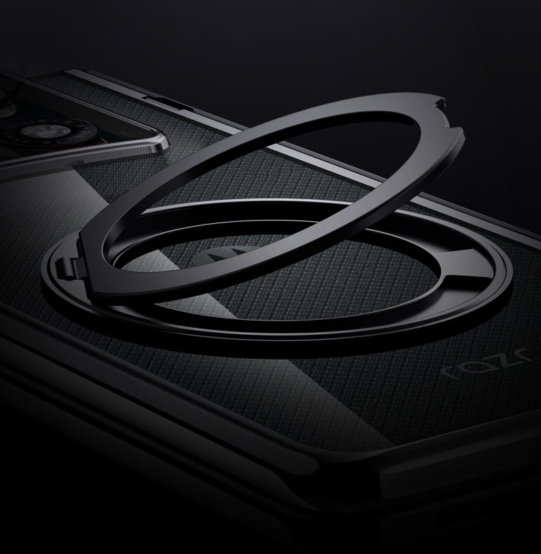 Motorola Razr Fold Clear Magnetic Case - 360° Rotating Ring Stand & Hinge Shield [Black]