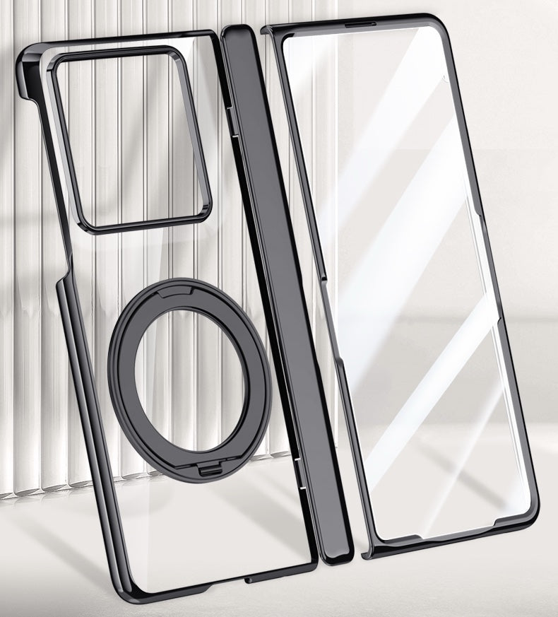 Motorola Razr Fold Clear Magnetic Case - 360° Rotating Ring Stand & Hinge Shield [Black]