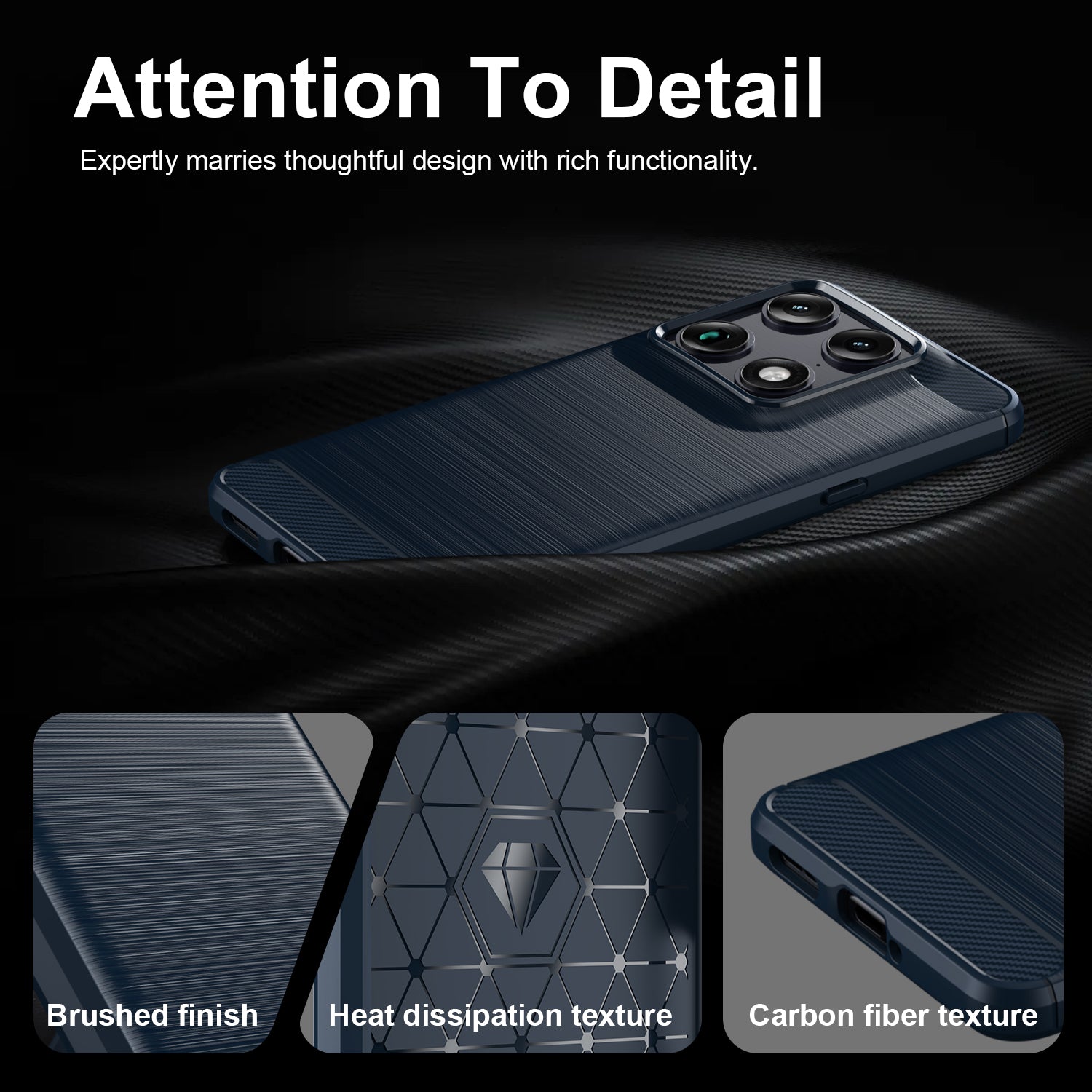 Motorola Signature Carbon Fibre TPU Case Slim Shockproof Cover Navy