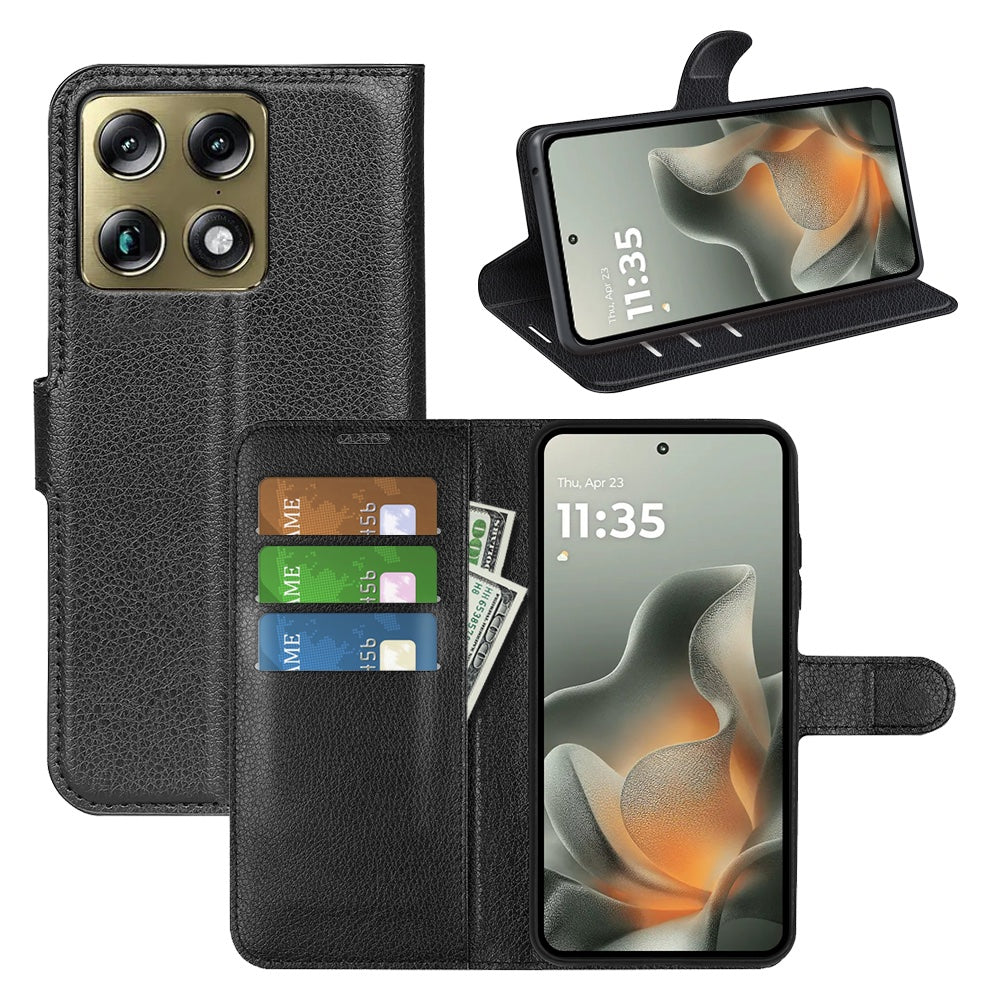 Wallet Case for Motorola Signature – PU Leather Flip Cover with Card Holder & Stand [Black]