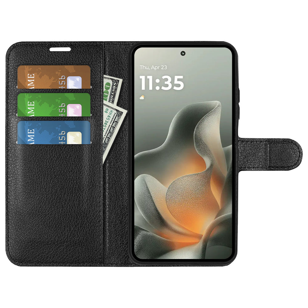 Wallet Case for Motorola Signature – PU Leather Flip Cover with Card Holder & Stand [Black]