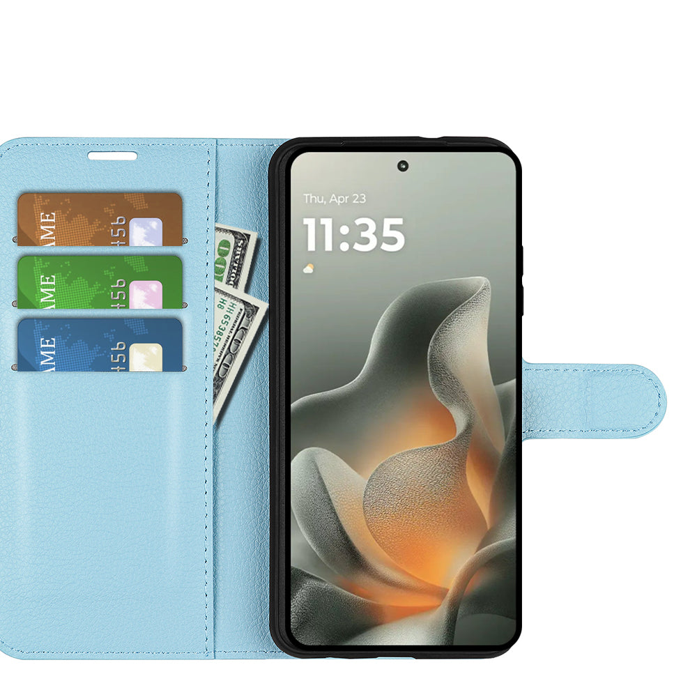 Wallet Case for Motorola Signature – PU Leather Flip Cover with Card Holder & Stand [LightBlue]