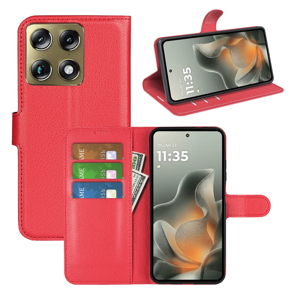 Wallet Case for Motorola Signature – PU Leather Flip Cover with Card Holder & Stand [Red]