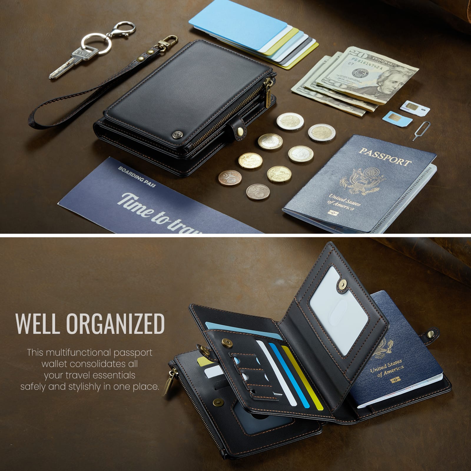 Caseme RFID Blocking Passport Holder Wallet – Leather Travel Organizer [Black]