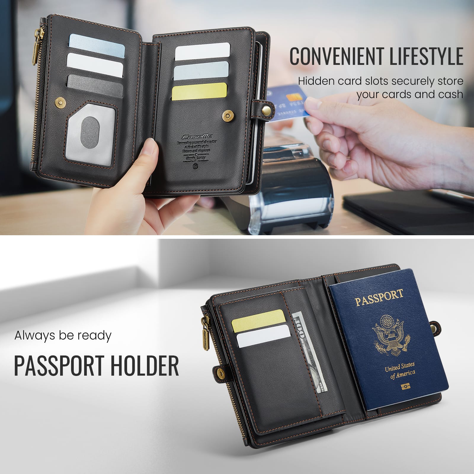 Caseme RFID Blocking Passport Holder Wallet – Leather Travel Organizer [Black]