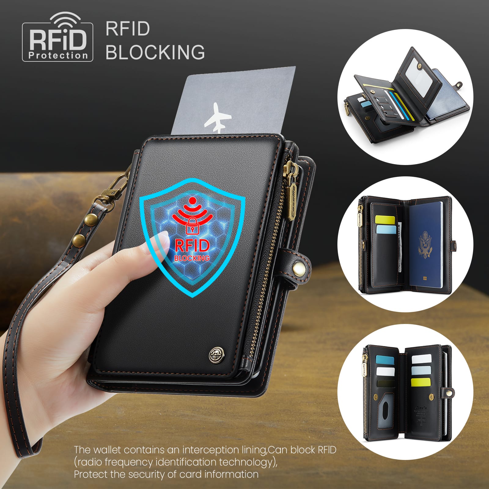 Caseme RFID Blocking Passport Holder Wallet – Leather Travel Organizer [Black]