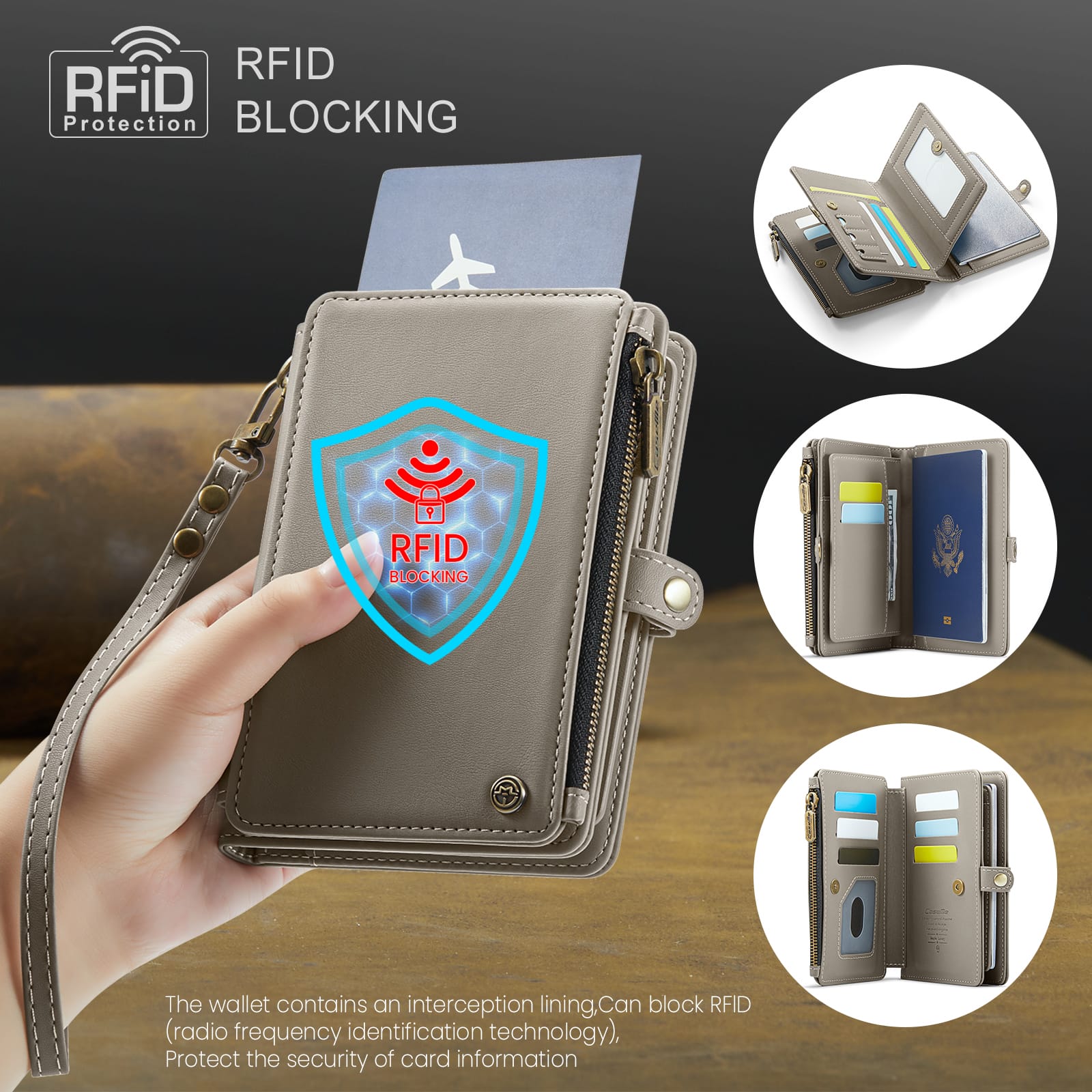 Caseme RFID Blocking Passport Holder Wallet – Leather Travel Organizer [Grey]