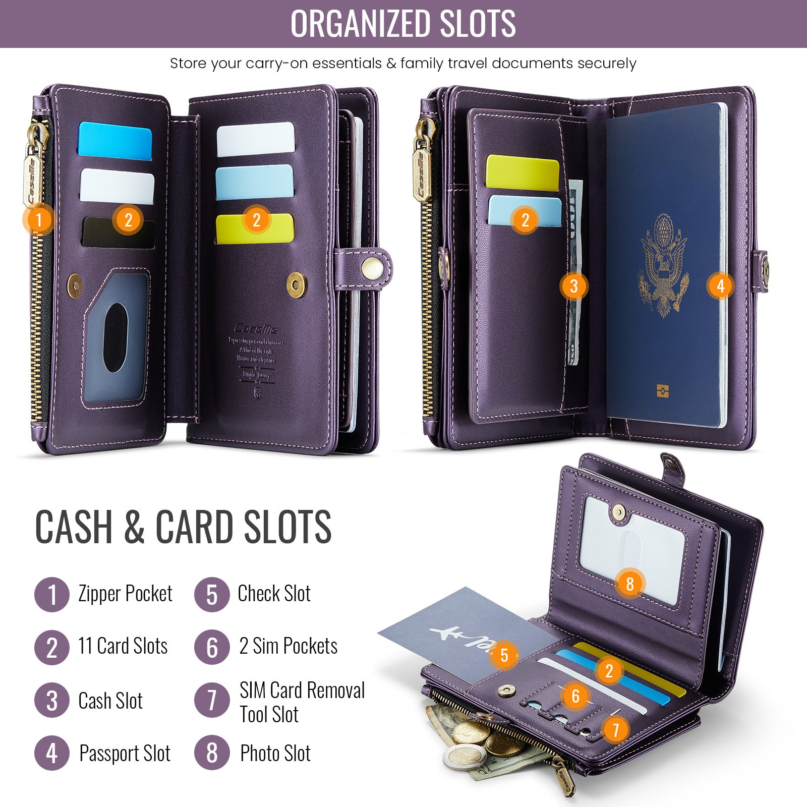 Caseme RFID Blocking Passport Holder Wallet – Leather Travel Organizer [Purple]
