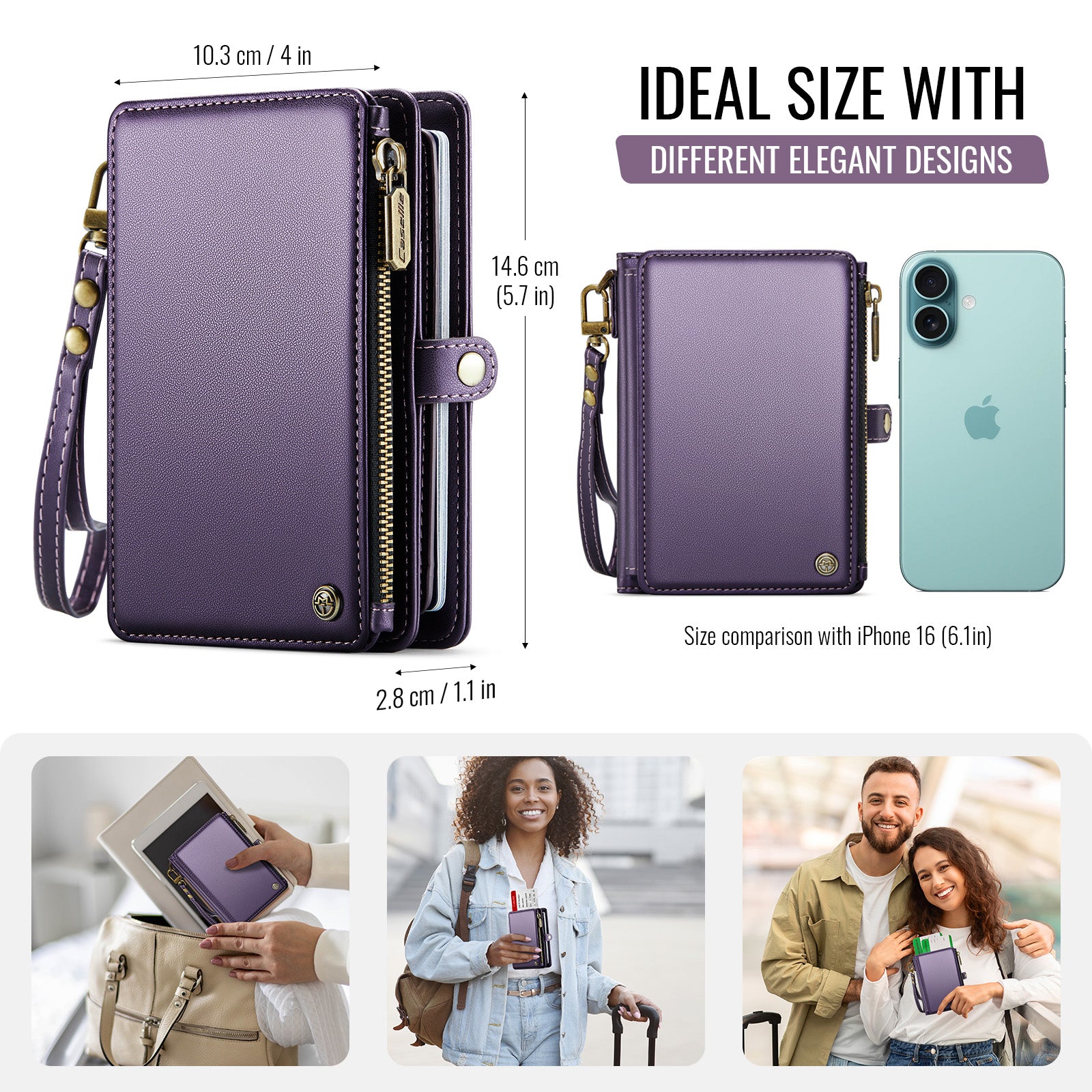 Caseme RFID Blocking Passport Holder Wallet – Leather Travel Organizer [Purple]