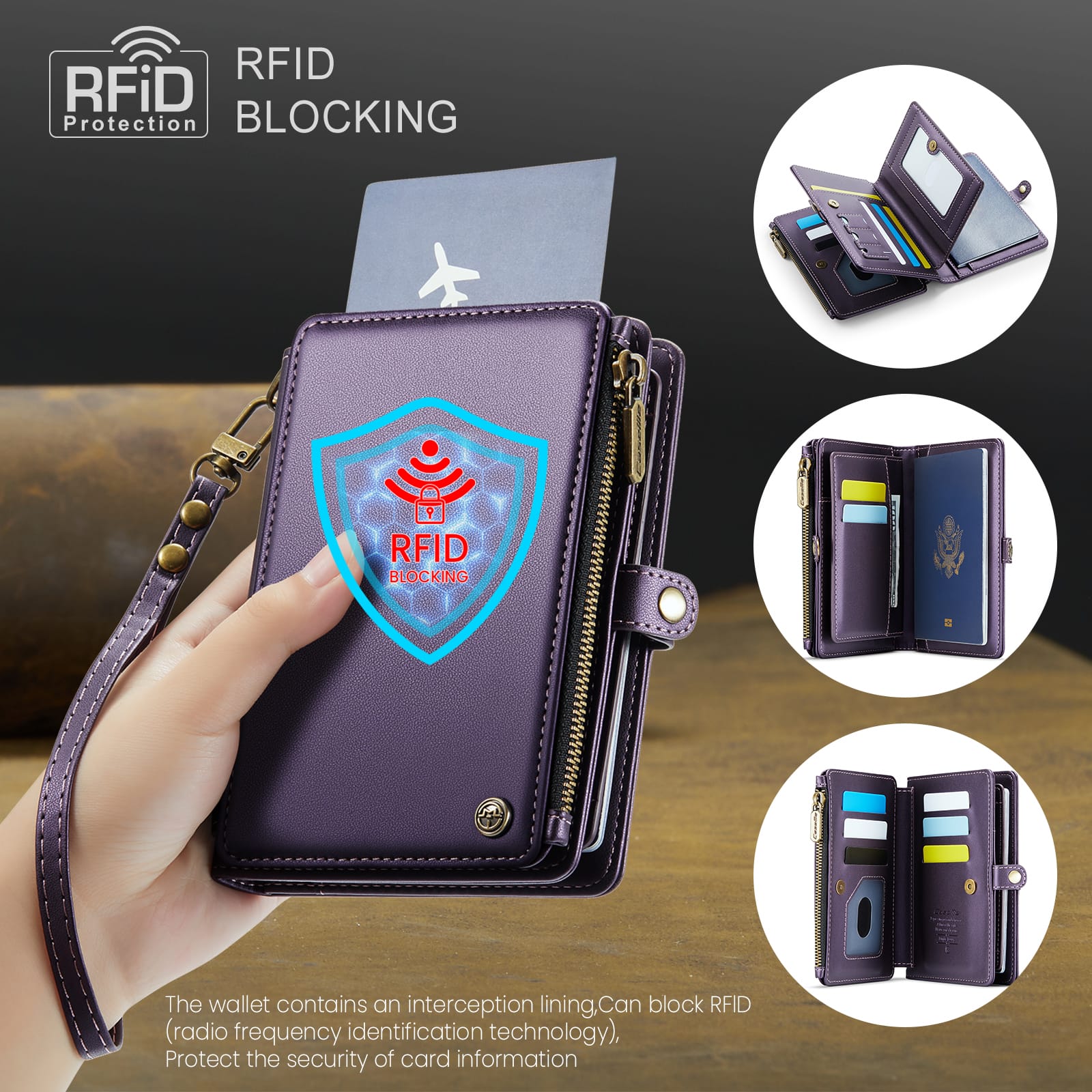 Caseme RFID Blocking Passport Holder Wallet – Leather Travel Organizer [Purple]