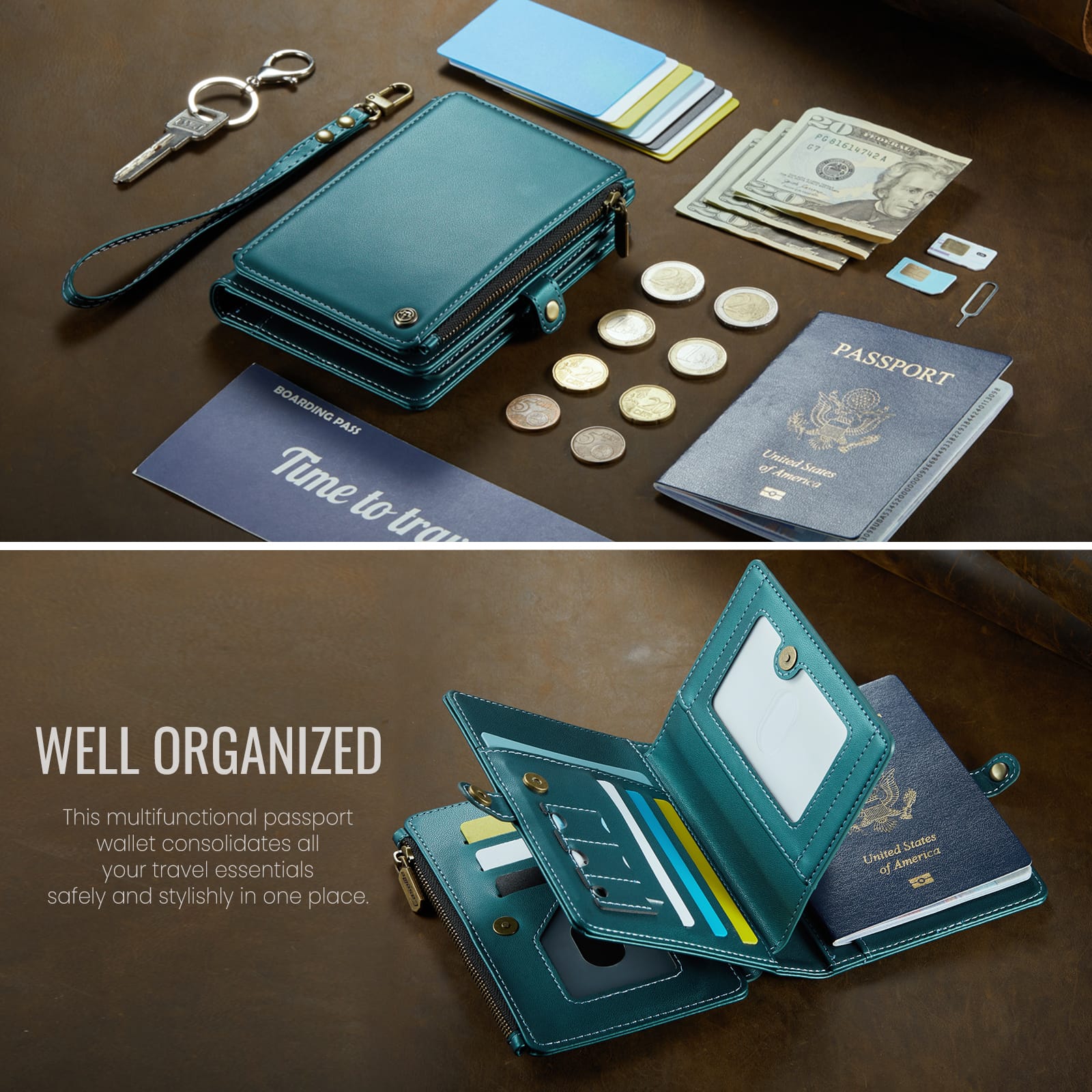 Caseme RFID Blocking Passport Holder Wallet – Leather Travel Organizer [Teal]