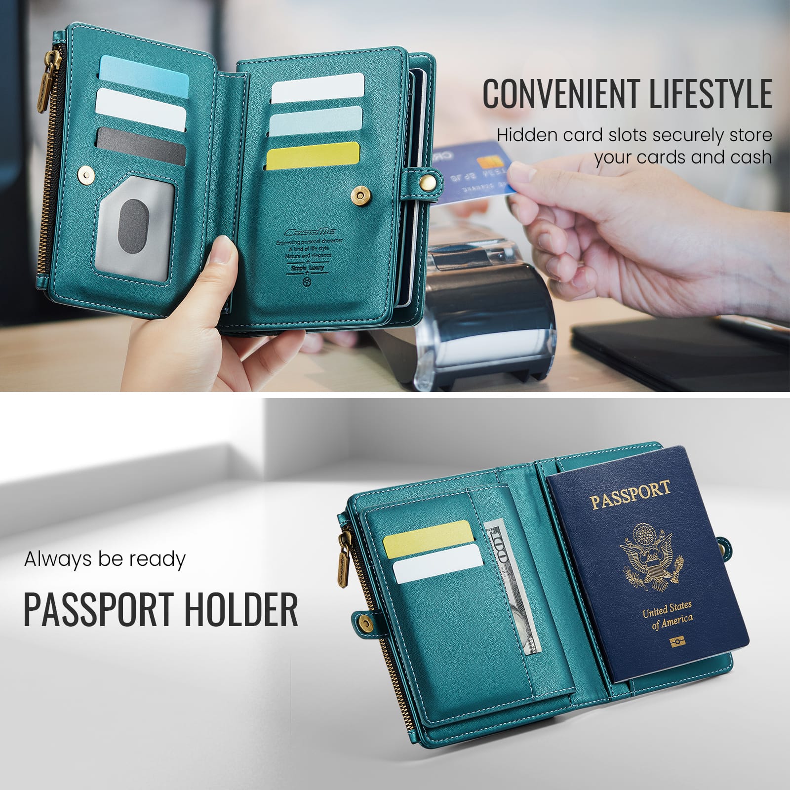Caseme RFID Blocking Passport Holder Wallet – Leather Travel Organizer [Teal]