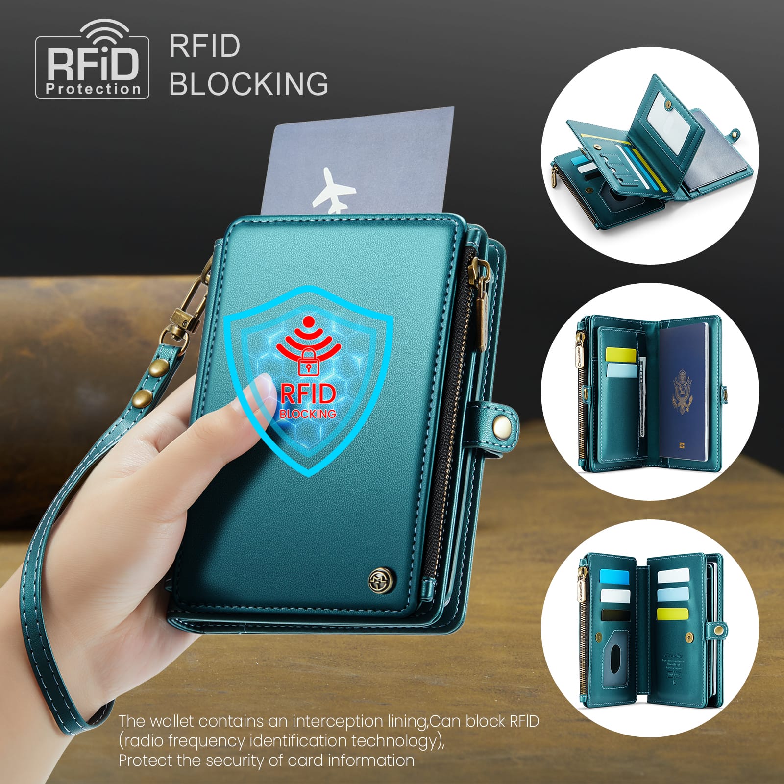 Caseme RFID Blocking Passport Holder Wallet – Leather Travel Organizer [Teal]