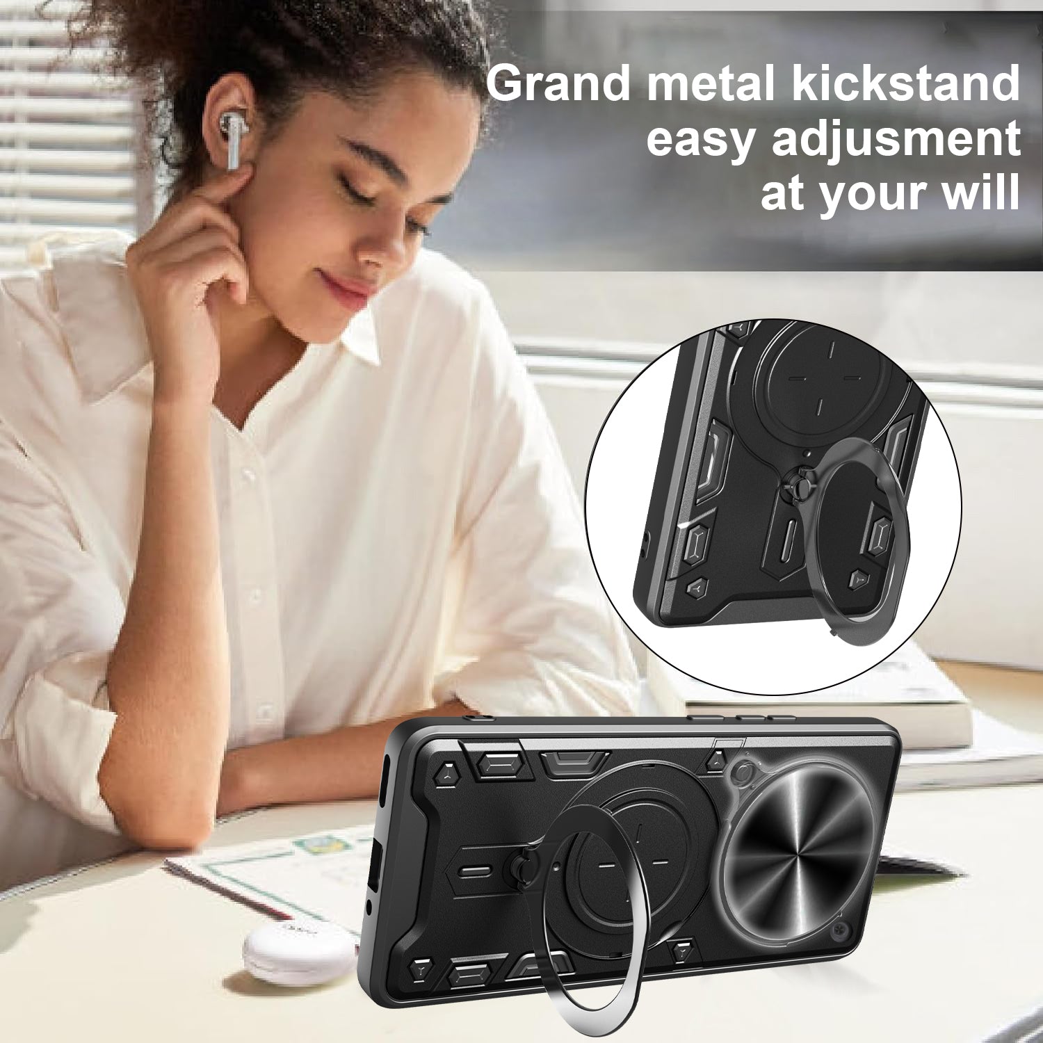 Nothing Phone (3a) Pro Ring Kickstand Case w/ Camera Cover [Black]