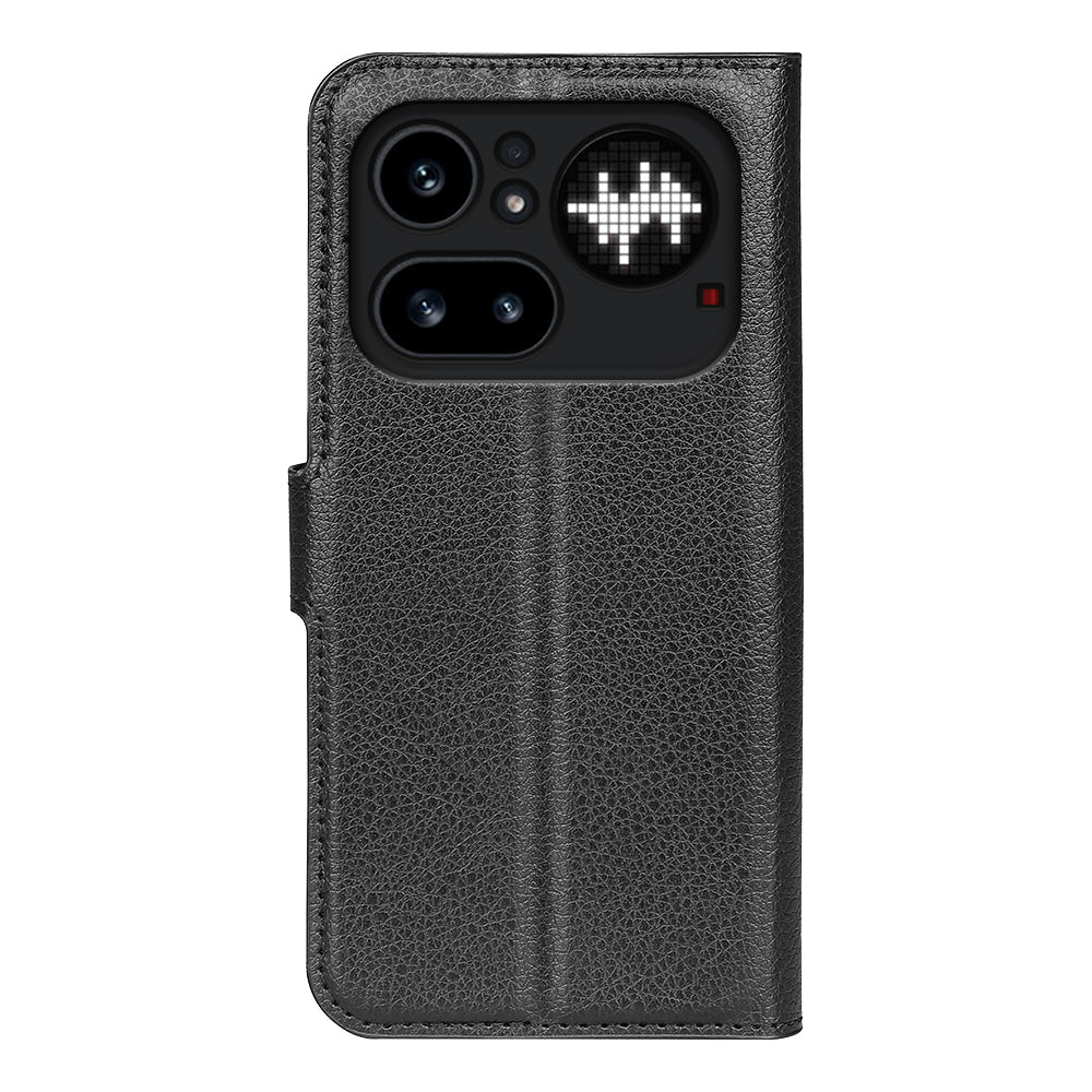 Wallet Case for Nothing Phone (4a) Pro – PU Leather Flip Cover with Card Holder & Stand [Black]