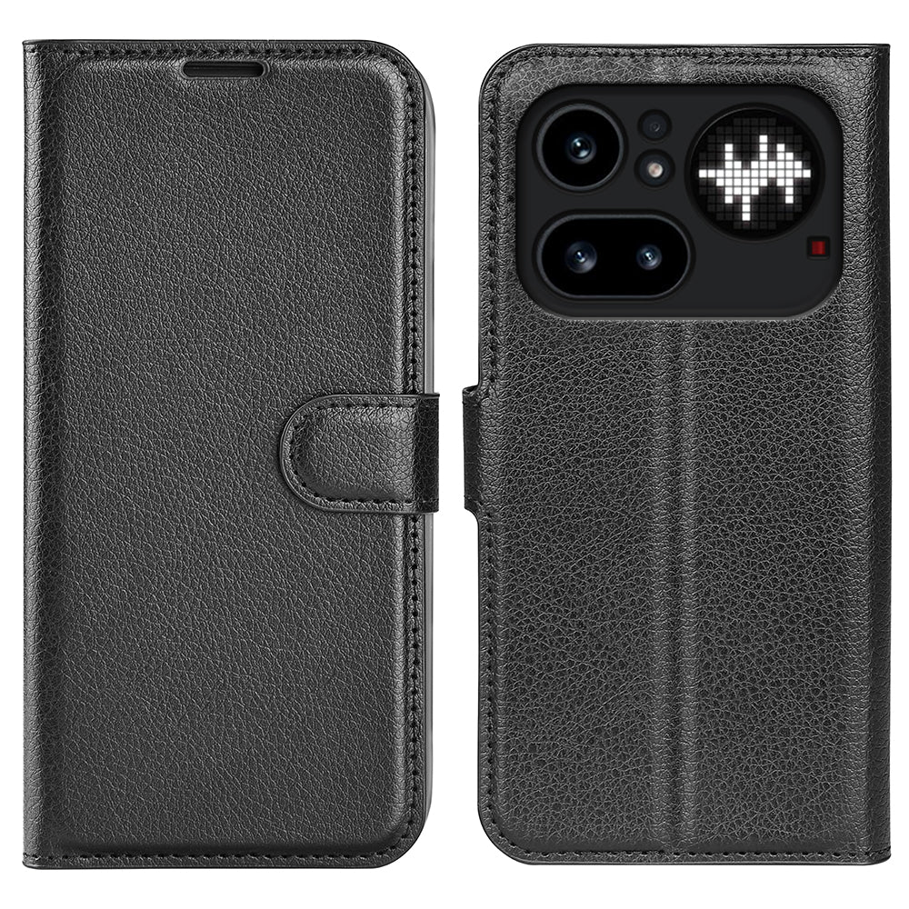 Wallet Case for Nothing Phone (4a) Pro – PU Leather Flip Cover with Card Holder & Stand [Black]