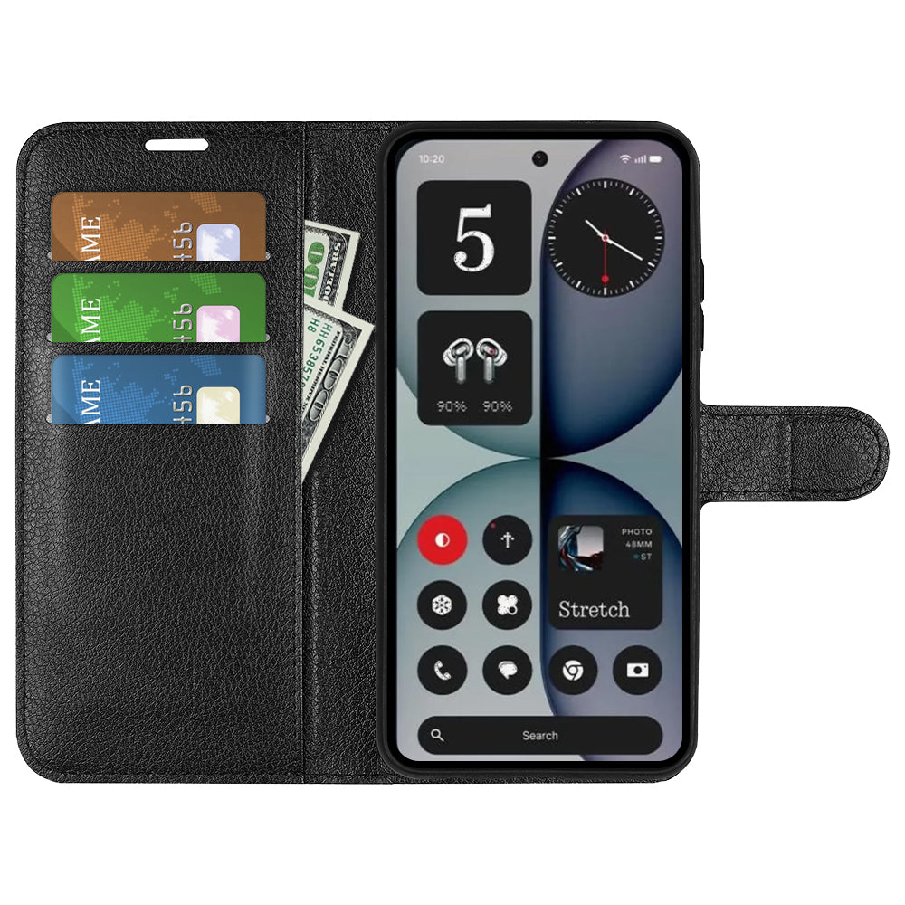 Wallet Case for Nothing Phone (4a) Pro – PU Leather Flip Cover with Card Holder & Stand [Black]